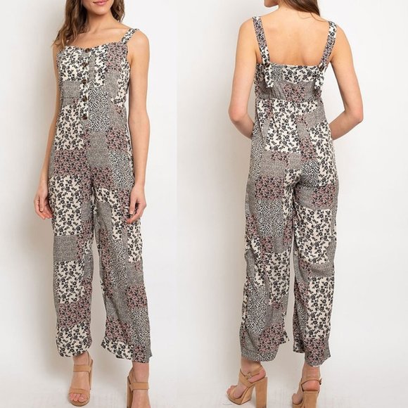 NEW Mix Floral Patch Print Button Front Jumpsuits - Picture 7 of 10